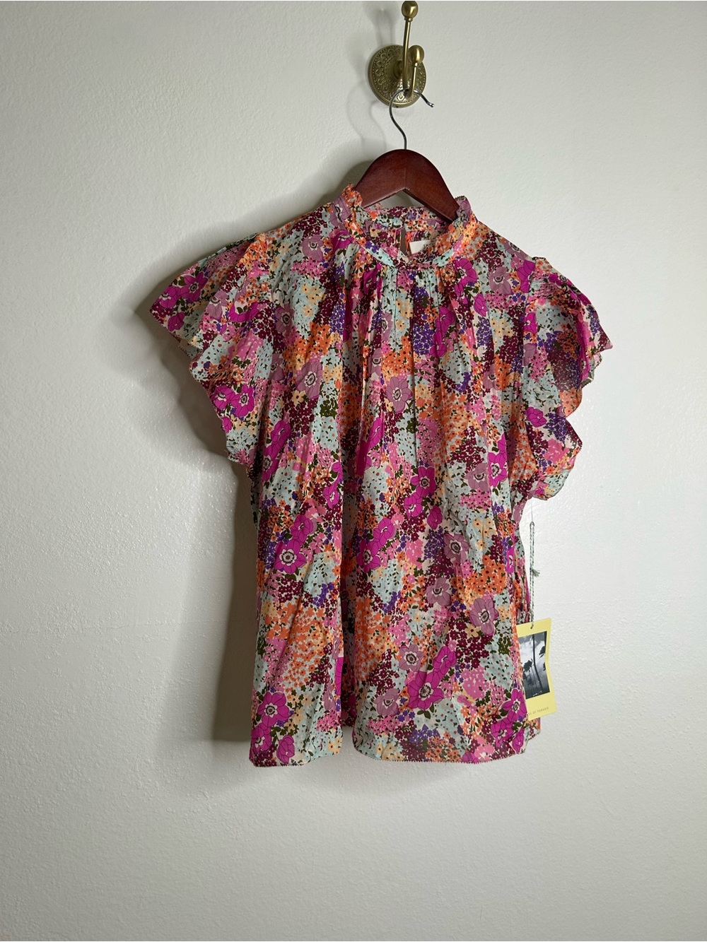 NWT Trovata 100% Cotton Carla High Neck Pink Multicolor Floral Blouse - Picture 4 of 16